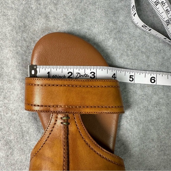 Roan Somerville Tan Leather Slide Sandals Womens 10 Flat Boho Teal Lining - Picture 10 of 12